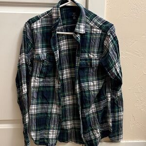 George Men's Casual Plaid Shirt - Green, Blue, and White